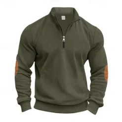 Men's Quarter Zip Polo Golf Shirt Daily Holiday Quarter Zip Long Sleeve Fashion Modern Color Block Patchwork Spring & Fall Regular Fit Navy Blue Light Grey Army Green Apricot Quarter Zip Polo