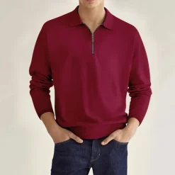 Men's Quarter Zip Polo Golf Shirt Daily Holiday Lapel Long Sleeve Fashion Modern Plain Spring & Fall Regular Fit Black White Pink Wine Navy Blue Royal Blue Quarter Zip Polo