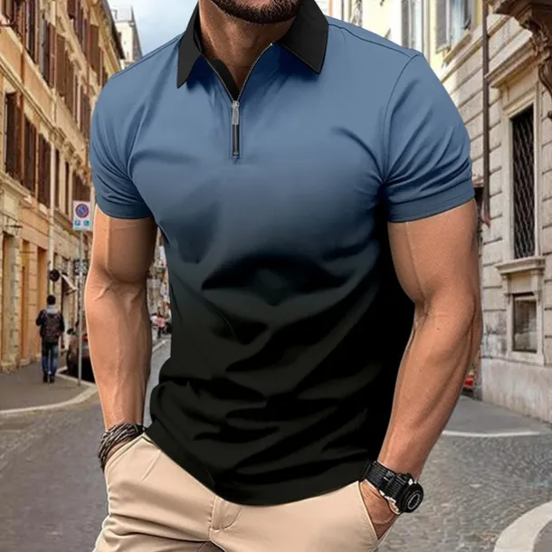 Men's Quarter Zip Polo Golf Shirt Daily Holiday Quarter Zip Short Sleeve Fashion Basic Gradual Spring & Summer Regular Fit Blue Blue Black Gray Quarter Zip Polo