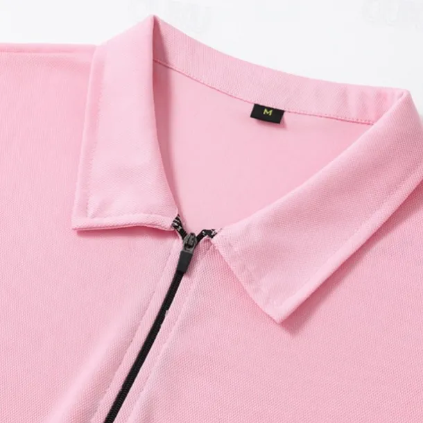 Men's Quarter Zip Polo Golf Shirt Daily Holiday Turndown Short Sleeve Fashion Basic Plain Spring & Summer Regular Fit Light Blue Black White Pink Wine Navy Blue Quarter Zip Polo