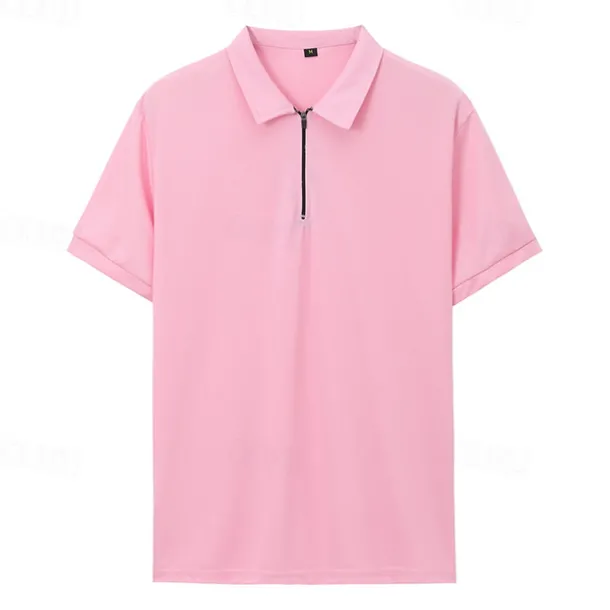 Men's Quarter Zip Polo Golf Shirt Daily Holiday Turndown Short Sleeve Fashion Basic Plain Spring & Summer Regular Fit Light Blue Black White Pink Wine Navy Blue Quarter Zip Polo