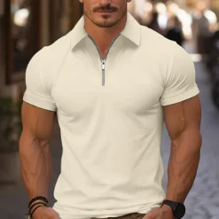 Men's Quarter Zip Polo Golf Shirt Daily Holiday Turndown Short Sleeve Fashion Basic Plain Spring & Summer Regular Fit Light Blue Black White Pink Wine Navy Blue Quarter Zip Polo