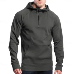 Men's Quarter Zip Sweatshirt Raglan Hoodie Tactical Hoodie Black Army Green Navy Blue Dark Gray Hooded Half Zip Color Block Patchwork Pocket Quarter Zip Work Sports & Outdoor Casual Streetwear Basic