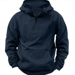 Men's Quarter Zip Sweatshirt Raglan Hoodie Tactical Hoodie Black Army Green Navy Blue Dark Gray Hooded Half Zip Color Block Patchwork Pocket Quarter Zip Work Sports & Outdoor Casual Streetwear Basic