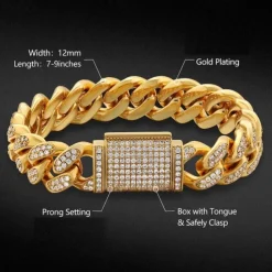 Men's Quartz Watch with Chain Bracelet Set Fashion Luxury Bling Diamond Hiphop Analog Men Quartz Wristwatch Calendar Waterproof Men's Watch