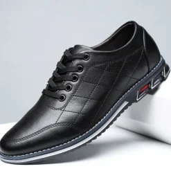 Men's Quilted Blue Faux Leather Sneakers - Stylish Lace-Up Casual Shoes with Durable Sole for Daily Wear and Outdoor Activities