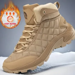 Men's Quilted Hiking Boots - Lightweight, Waterproof, Non-Slip Sole, High-Top Design, Ideal for Outdoor Adventures