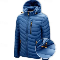 Men's Quilted Jacket Puffer Jacket Puffer Winter Jacket Winter Outdoor Insulated Packable Lightweight Detachable Cap Outerwear Lightweight Puffer Jacket Puffy Coat Full Zip Fishing Climbing Camping