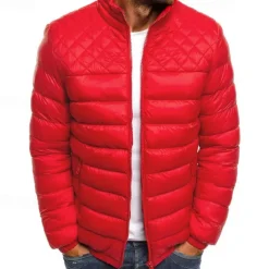 Men's Quilted Jacket Puffer Jacket Puffer Winter Jacket Winter Outdoor Insulated Packable Lightweight Outerwear Windbreaker Jacket Lightweight Puffer Jacket Full Zip Traveling Black Red Navy Blue