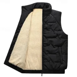 Men's Quilted Vest Daily Casual Fall & Winter Pocket Polyester Comfortable Solid Color Zipper Stand Collar Regular Fit Black Red Green Beige Vest