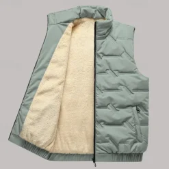 Men's Quilted Vest Daily Casual Fall & Winter Pocket Polyester Comfortable Solid Color Zipper Stand Collar Regular Fit Black Red Green Beige Vest