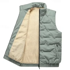Men's Quilted Vest Daily Casual Fall & Winter Pocket Polyester Comfortable Solid Color Zipper Stand Collar Regular Fit Black Red Green Beige Vest
