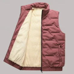 Men's Quilted Vest Daily Casual Fall & Winter Pocket Polyester Comfortable Solid Color Zipper Stand Collar Regular Fit Black Red Green Beige Vest