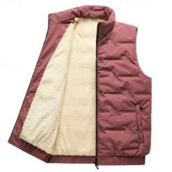 Men's Quilted Vest Daily Casual Fall & Winter Pocket Polyester Comfortable Solid Color Zipper Stand Collar Regular Fit Black Red Green Beige Vest