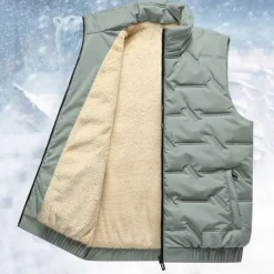Men's Quilted Vest Daily Casual Fall & Winter Pocket Polyester Comfortable Solid Color Zipper Stand Collar Regular Fit Black Red Green Beige Vest