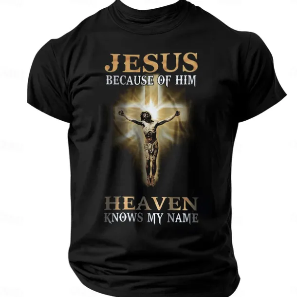 Men's Quotes & Sayings Cross Jesus Letter Print T Shirt Tee Top 100% Cotton Short Sleeve Graphic Shirt Black 1 Black Navy Blue Comfortable Tee Street Sports Outdoor Fashion Designer Clothing