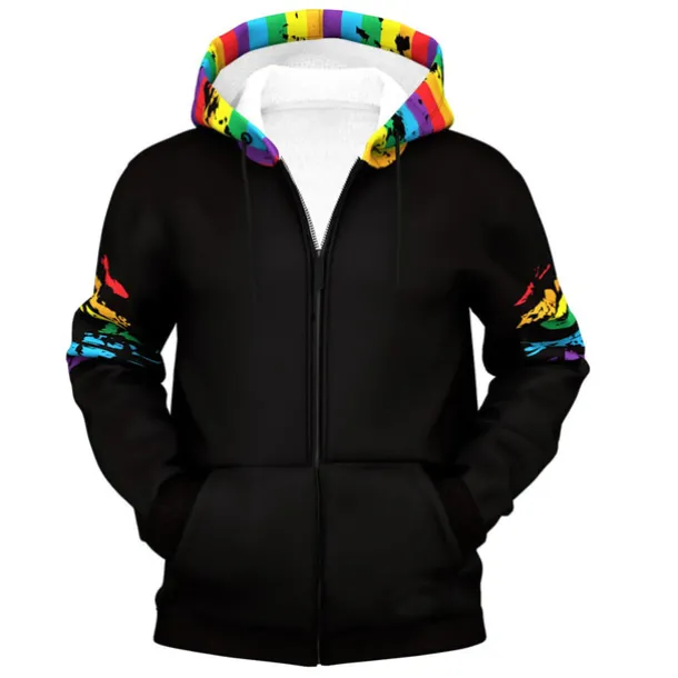 Men's Rainbow Graphic Prints Hoodie Hoodies Sweatshirt Streetwear Designer Long Sleeve Hooded Sports & Outdoor Daily Sports Black Zipper Print Spring & Fall Designer