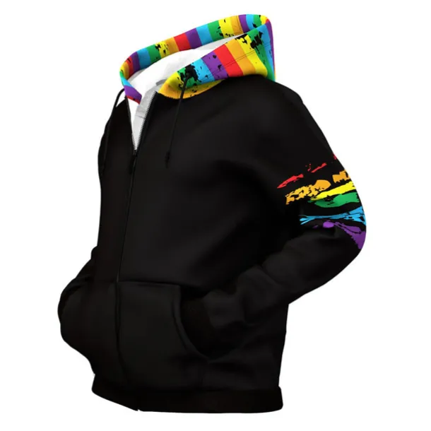 Men's Rainbow Graphic Prints Hoodie Hoodies Sweatshirt Streetwear Designer Long Sleeve Hooded Sports & Outdoor Daily Sports Black Zipper Print Spring & Fall Designer