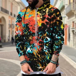 Men's Rainbow Graphic Prints Graffiti Hoodie Hoodies Sweatshirt Streetwear Designer Long Sleeve Hooded Daily Sports Black Red Print Spring & Fall Designer