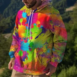 Men's Rainbow Graphic Prints Graffiti Hoodie Hoodies Sweatshirt Streetwear Designer Long Sleeve Hooded Daily Sports Black Red Print Spring & Fall Designer