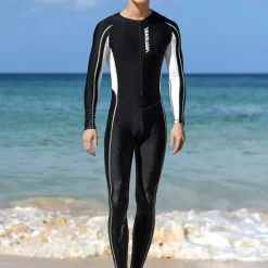 Men's Rash Guard Dive Skin Suit Full Body Swimwear UPF50+ Front Zip Bathing Suit UV Sun Protection Breathable High Elasticity Long Sleeve - Swimming Diving Surfing Snorkeling Patchwork