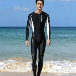 Men's Rash Guard Dive Skin Suit Full Body Swimwear UPF50+ Front Zip Bathing Suit UV Sun Protection Breathable High Elasticity Long Sleeve - Swimming Diving Surfing Snorkeling Patchwork
