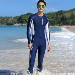 Men's Rash Guard Dive Skin Suit Full Body Swimwear UPF50+ Front Zip Bathing Suit UV Sun Protection Breathable High Elasticity Long Sleeve - Swimming Diving Surfing Snorkeling Patchwork