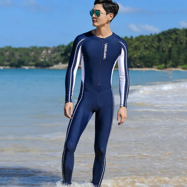 Men's Rash Guard Dive Skin Suit Full Body Swimwear UPF50+ Front Zip Bathing Suit UV Sun Protection Breathable High Elasticity Long Sleeve - Swimming Diving Surfing Snorkeling Patchwork