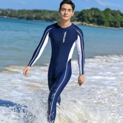 Men's Rash Guard Dive Skin Suit Full Body Swimwear UPF50+ Front Zip Bathing Suit UV Sun Protection Breathable High Elasticity Long Sleeve - Swimming Diving Surfing Snorkeling Patchwork