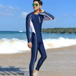 Men's Rash Guard Dive Skin Suit Full Body Swimwear UPF50+ Front Zip Bathing Suit UV Sun Protection Breathable High Elasticity Long Sleeve - Swimming Diving Surfing Snorkeling Patchwork