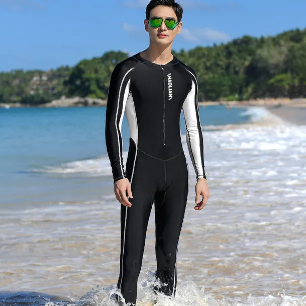 Men's Rash Guard Dive Skin Suit Full Body Swimwear UPF50+ Front Zip Bathing Suit UV Sun Protection Breathable High Elasticity Long Sleeve - Swimming Diving Surfing Snorkeling Patchwork