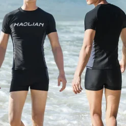 Men's Rash guard Swimsuit UPF50+ Quick Dry Short Sleeve Swimwear Bathing Suit 2 Piece Swimming Surfing Patchwork Summer