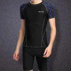 Men's Rash guard Swimsuit UPF50+ Quick Dry Short Sleeve Swimwear Bathing Suit 2 Piece Swimming Surfing Patchwork Summer