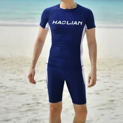 Men's Rash guard Swimsuit UPF50+ Quick Dry Short Sleeve Swimwear Bathing Suit 2 Piece Swimming Surfing Patchwork Summer