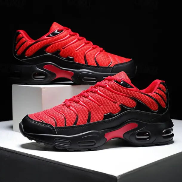 Men's Red Air-Cushion Running Sneakers – Breathable Mesh Athletic Shoes with Shock Absorption for Gym, Training & Daily Sportswear
