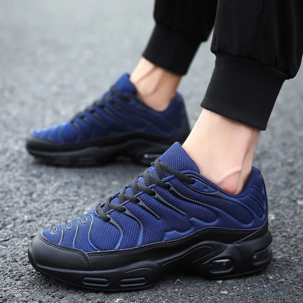 Men's Red Air-Cushion Running Sneakers – Breathable Mesh Athletic Shoes with Shock Absorption for Gym, Training & Daily Sportswear