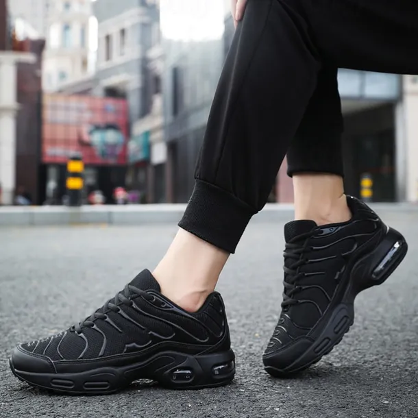 Men's Red Air-Cushion Running Sneakers – Breathable Mesh Athletic Shoes with Shock Absorption for Gym, Training & Daily Sportswear