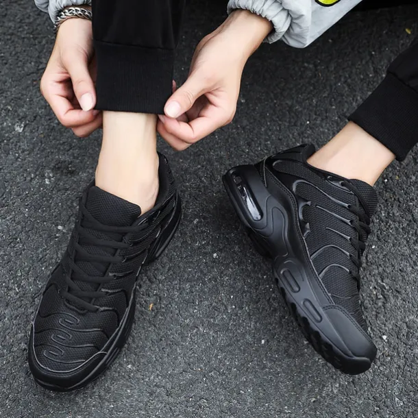 Men's Red Air-Cushion Running Sneakers – Breathable Mesh Athletic Shoes with Shock Absorption for Gym, Training & Daily Sportswear