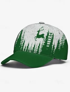 Men's Red and White Forest Deer Print Baseball Cap – Adjustable Casual Outdoor Hat for Nature Lovers