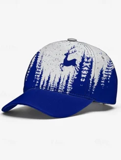 Men's Red and White Forest Deer Print Baseball Cap – Adjustable Casual Outdoor Hat for Nature Lovers