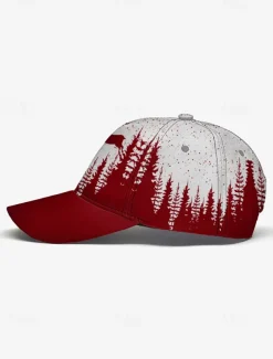 Men's Red and White Forest Deer Print Baseball Cap – Adjustable Casual Outdoor Hat for Nature Lovers