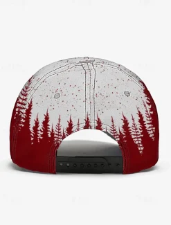 Men's Red and White Forest Deer Print Baseball Cap – Adjustable Casual Outdoor Hat for Nature Lovers