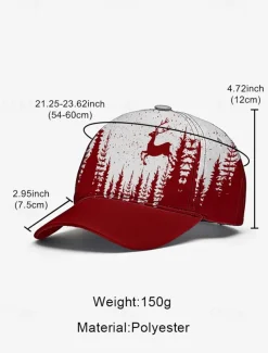 Men's Red and White Forest Deer Print Baseball Cap – Adjustable Casual Outdoor Hat for Nature Lovers