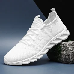 Men's Red Breathable Knit Sneakers - Lightweight Running Shoes with Cushioned Sole for Sports and Casual Wear