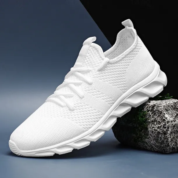 Men's Red Breathable Knit Sneakers - Lightweight Running Shoes with Cushioned Sole for Sports and Casual Wear