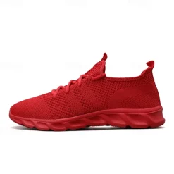 Men's Red Breathable Knit Sneakers - Lightweight Running Shoes with Cushioned Sole for Sports and Casual Wear