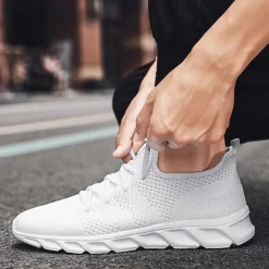 Men's Red Breathable Knit Sneakers - Lightweight Running Shoes with Cushioned Sole for Sports and Casual Wear