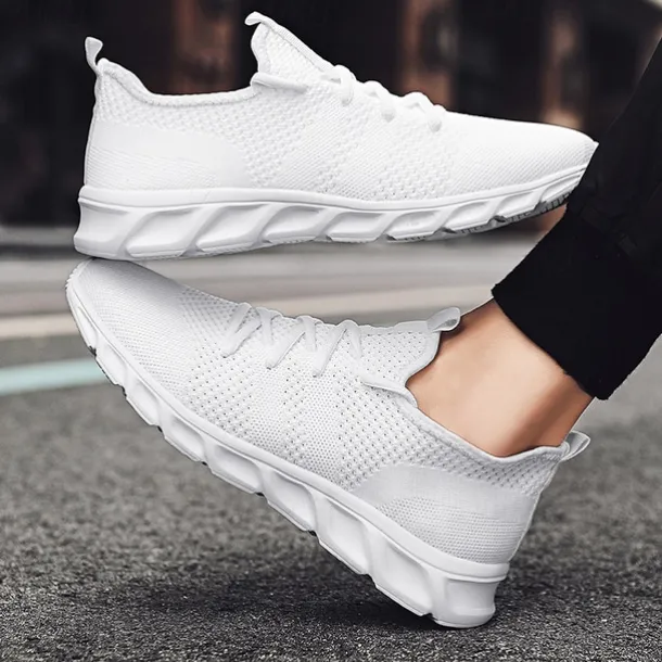 Men's Red Breathable Knit Sneakers - Lightweight Running Shoes with Cushioned Sole for Sports and Casual Wear