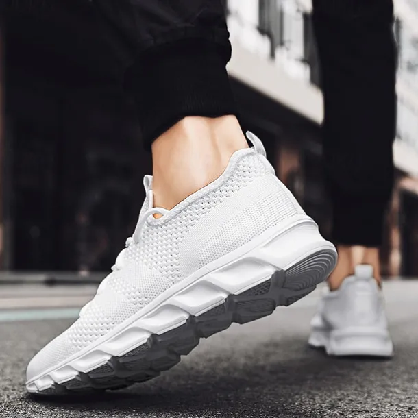 Men's Red Breathable Knit Sneakers - Lightweight Running Shoes with Cushioned Sole for Sports and Casual Wear