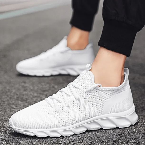 Men's Red Breathable Knit Sneakers - Lightweight Running Shoes with Cushioned Sole for Sports and Casual Wear